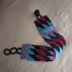 Handmade bohemian beaded cuff geometric chevron Bracelet